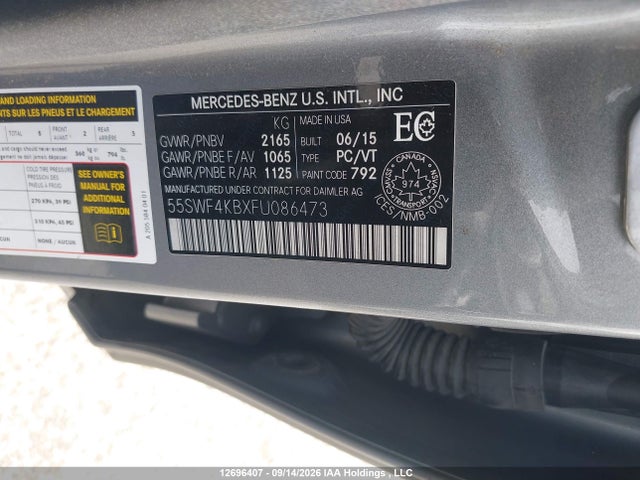 Продажа на аукционе авто 2015 Mercedes-benz C 300 4matic, vin: 55SWF4KBXFU086473, номер лота: 12696407