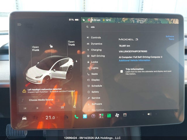Aukcja sprzedaży 2023 Tesla Model 3, vin: LRW3E1FA9PC876060, numer aukcji: 12696424