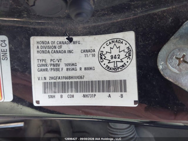 12696427 :رقم المزاد ، 2HGFA1F66BH004367 vin ، 2011 Honda Civic Lx-s مزاد بيع