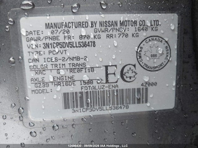 3N1CP5DV5LL536478 Nissan KICKS SR