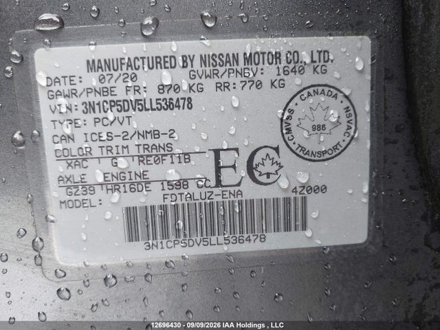 3N1CP5DV5LL536478 Nissan KICKS SR