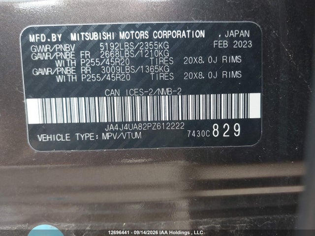 Aukcja sprzedaży 2023 Mitsubishi Outlander Le/le Premium/noir/se/sel, vin: JA4J4UA82PZ612222, numer aukcji: 12696441