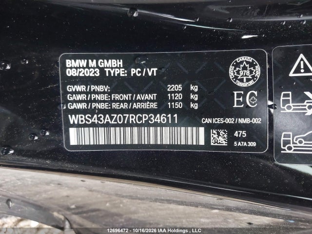 Продажа на аукционе авто 2024 Bmw M4 Competition, vin: WBS43AZ07RCP34611, номер лота: 12696472