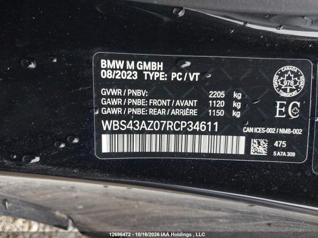 Продажа на аукционе авто 2024 Bmw M4 Competition, vin: WBS43AZ07RCP34611, номер лота: 12696472
