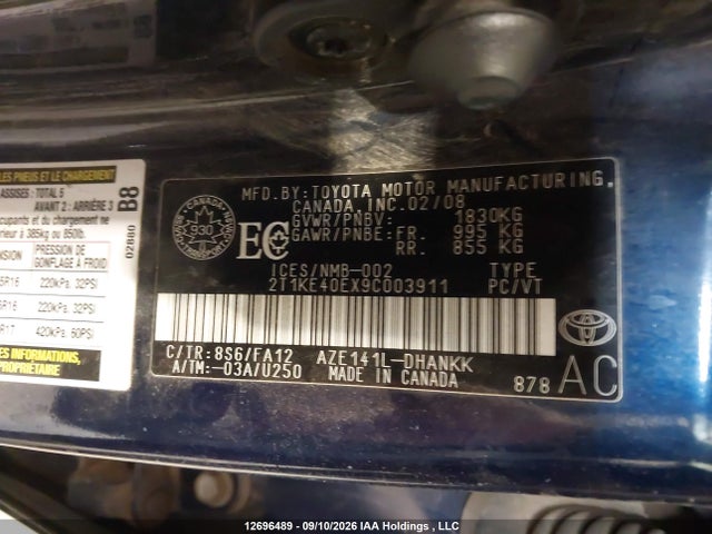 12696489 :رقم المزاد ، 2T1KE40EX9C003911 vin ، 2009 Toyota Corolla Matrix S مزاد بيع