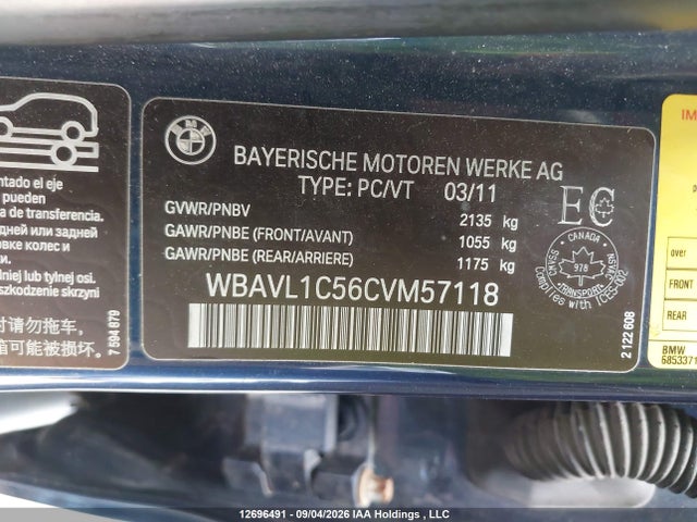 2012 Bmw X1 მანქანა იყიდება აუქციონზე, vin: WBAVL1C56CVM57118, აუქციონის ნომერი: 12696491