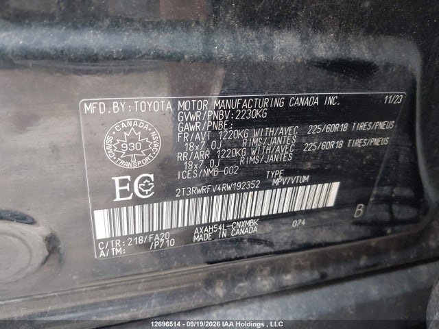 Продажа на аукционе авто 2024 Toyota Rav4 Hybrid Xle, vin: 2T3RWRFV4RW192352, номер лота: 12696514