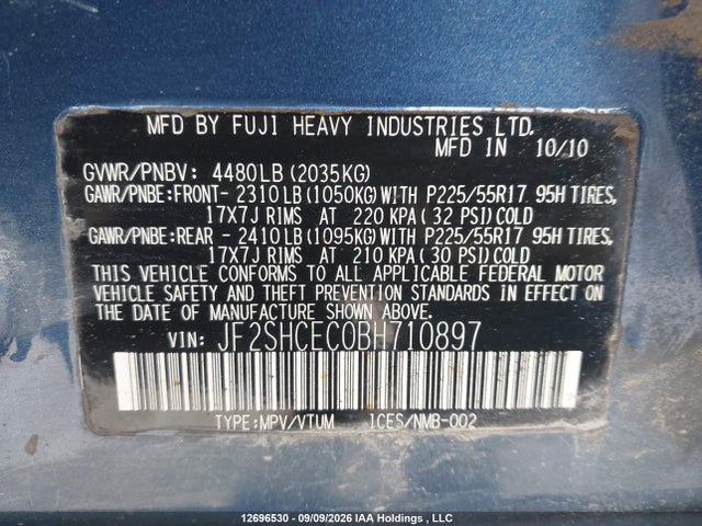 Продажа на аукционе авто 2011 Subaru Forester 2.5 X Limited Package, vin: JF2SHCEC0BH710897, номер лота: 12696530