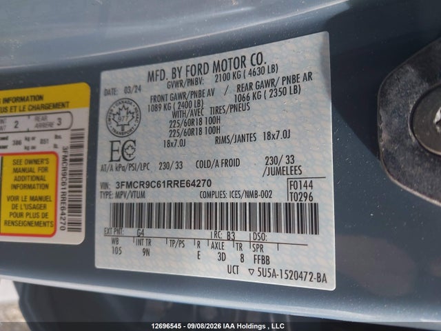 Продаж на аукціоні авто 2024 Ford Bronco Sport Outer Banks, vin: 3FMCR9C61RRE64270, номер лоту: 12696545