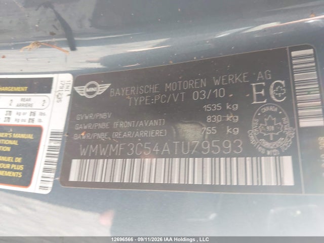 Продаж на аукціоні авто 2010 Mini Cooper Classic, vin: WMWMF3C54ATU79593, номер лоту: 12696566
