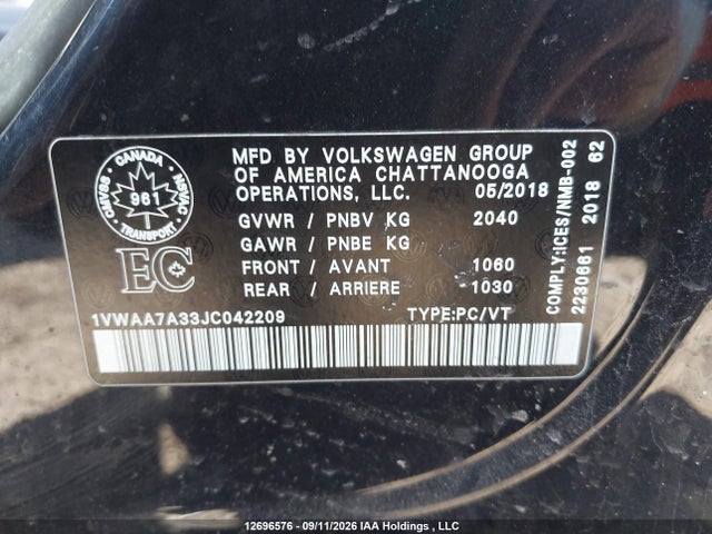 Volkswagen Passat 2018 1VWAA7A33JC042209 Image 9