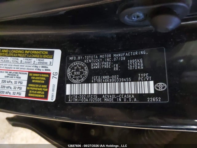Aukcja sprzedaży 2009 Toyota Camry Se, vin: 4T1BE46K89U339455, numer aukcji: 12687606