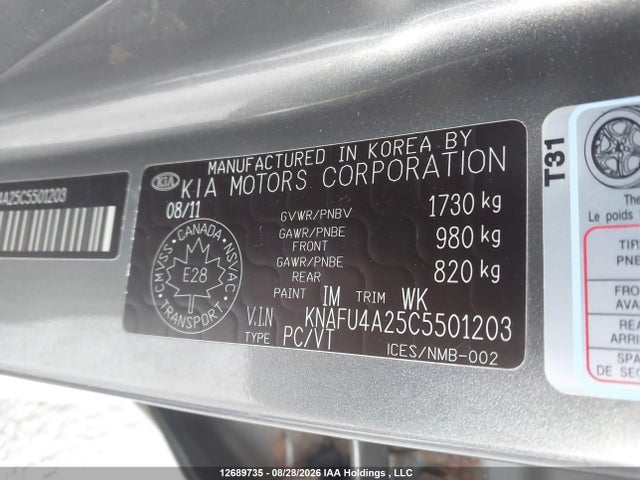 12689735 :رقم المزاد ، KNAFU4A25C5501203 vin ، 2012 Kia Forte 2.0l Ex مزاد بيع