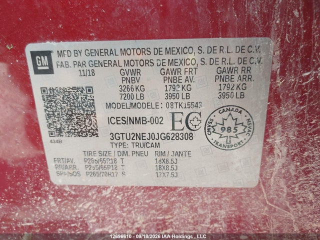 Продажа на аукционе авто 2018 Gmc Sierra 1500 Slt, vin: 3GTU2NEJ0JG628308, номер лота: 12696610