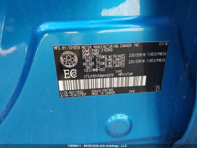 2016 Toyota Rav4 Se მანქანა იყიდება აუქციონზე, vin: 2T3JFREV5GW440376, აუქციონის ნომერი: 12696611