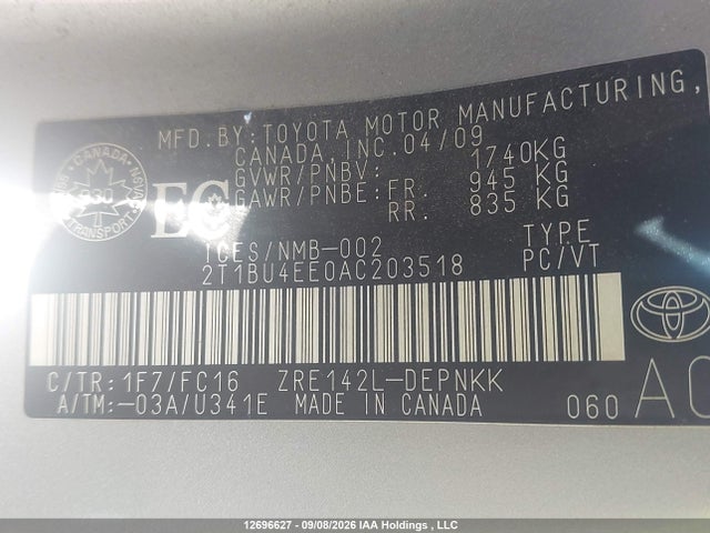 Продажа на аукционе авто 2010 Toyota Corolla Le, vin: 2T1BU4EE0AC203518, номер лота: 12696627