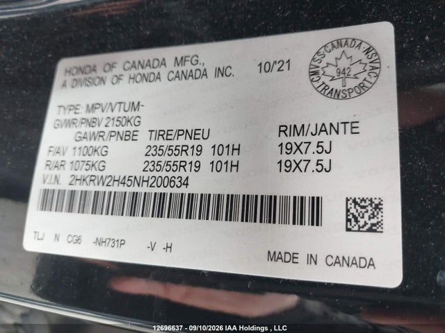 Auction sale of the 2022 Honda Cr-v Sport, vin: 2HKRW2H45NH200634, lot number: 12696637