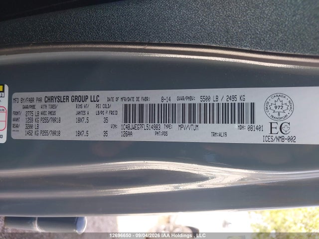 12696650 :رقم المزاد ، 1C4BJWEG7FL514983 vin ، 2015 Jeep Wrangler Unlimited Sahara مزاد بيع