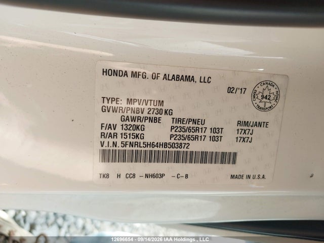 Honda Odyssey Ex-l 2017 5FNRL5H64HB503872 Image 20
