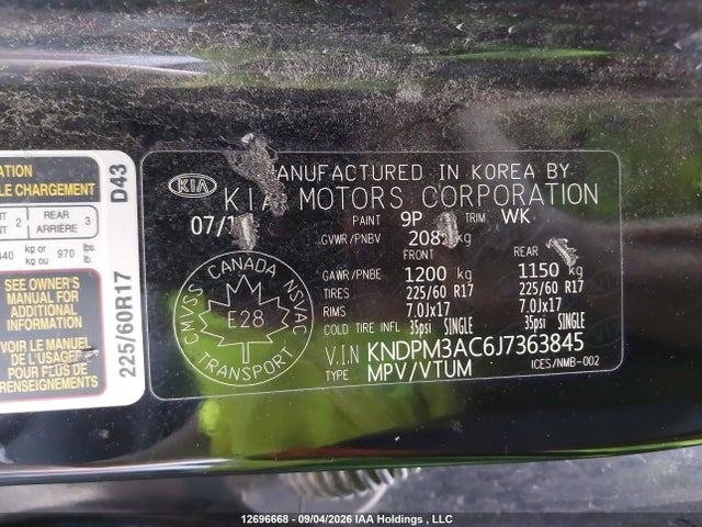 Aukcja sprzedaży 2018 Kia Sportage Lx, vin: KNDPM3AC6J7363845, numer aukcji: 12696668