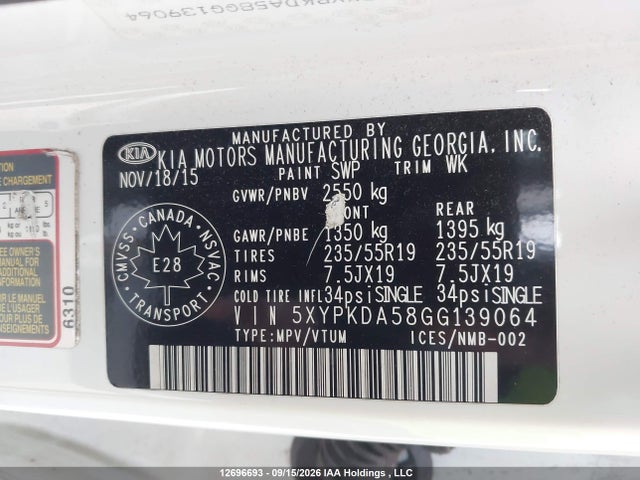 Продаж на аукціоні авто 2016 Kia Sorento Sx/sx Limited, vin: 5XYPKDA58GG139064, номер лоту: 12696693