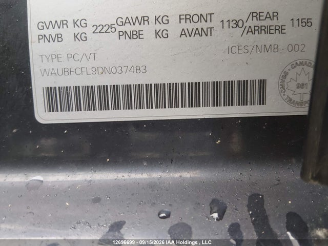 Aukcja sprzedaży 2013 Audi A4 2.0t, vin: WAUBFCFL9DN037483, numer aukcji: 12696699