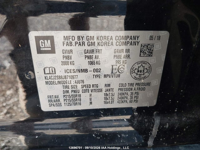 Auction sale of the 2018 Buick Encore Sport Touring, vin: KL4CJ2SB8JB710977, lot number: 12696701