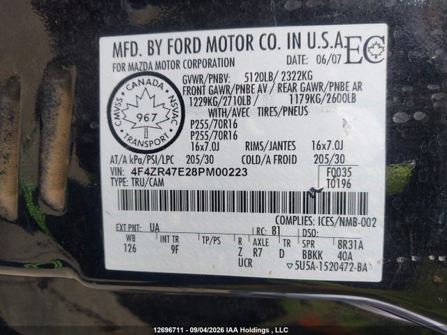 2008 Mazda B4000 Se მანქანა იყიდება აუქციონზე, vin: 4F4ZR47E28PM00223, აუქციონის ნომერი: 12696711