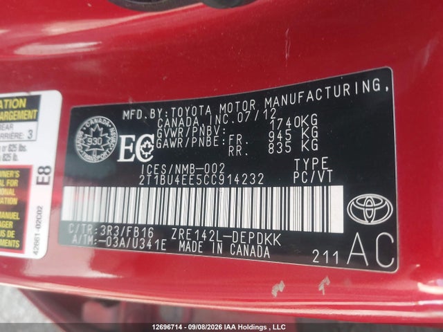 Aukcja sprzedaży 2012 Toyota Corolla Ce, vin: 2T1BU4EE5CC914232, numer aukcji: 12696714