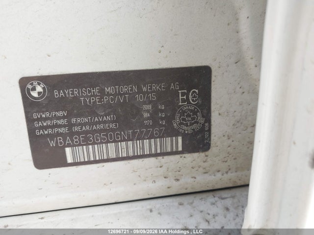 12696721 :رقم المزاد ، WBA8E3G50GNT77767 vin ، 2016 Bmw 328i Xdrive مزاد بيع