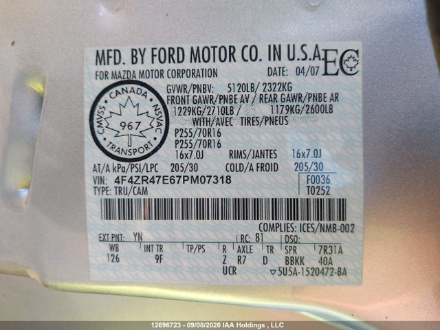Aukcja sprzedaży 2007 Mazda B4000 Se, vin: 4F4ZR47E67PM07318, numer aukcji: 12696723