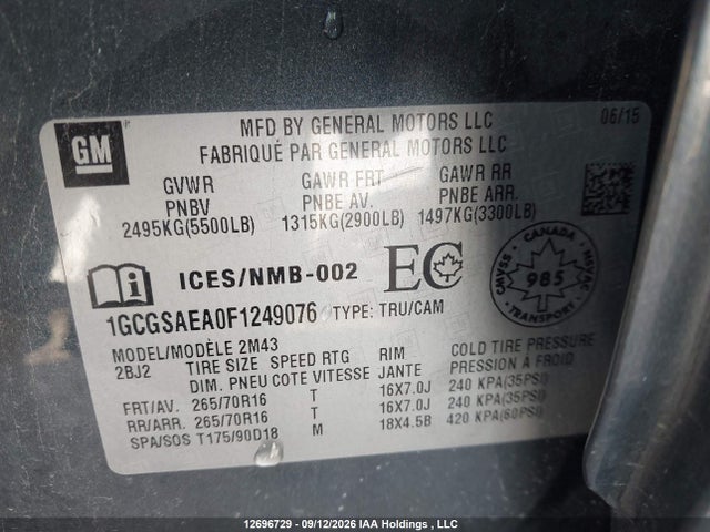 Chevrolet Colorado 2015 1GCGSAEA0F1249076 Image 9