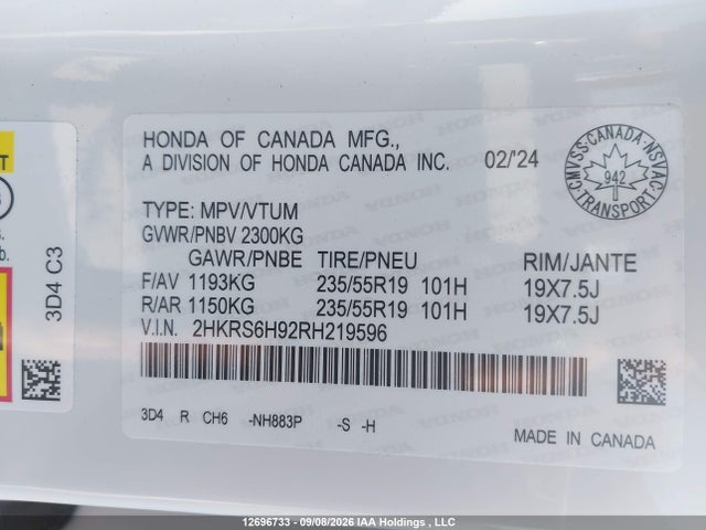 2024 Honda Cr-v Sport Touring მანქანა იყიდება აუქციონზე, vin: 2HKRS6H92RH219596, აუქციონის ნომერი: 12696733