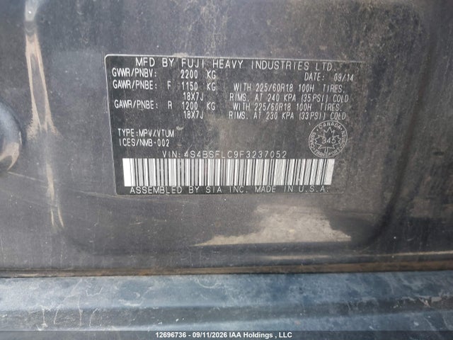 Продажа на аукционе авто 2015 Subaru Outback, vin: 4S4BSFLC9F3237052, номер лота: 12696736