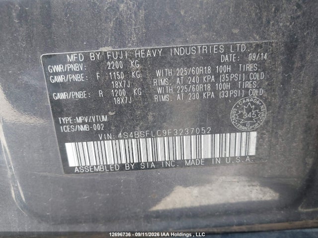 Продажа на аукционе авто 2015 Subaru Outback, vin: 4S4BSFLC9F3237052, номер лота: 12696736