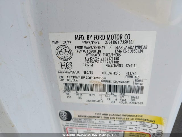 Продажа на аукционе авто 2013 Ford F-150 Xlt, vin: 1FTFW1EF2DFD29054, номер лота: 12659048