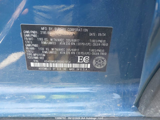 Aukcja sprzedaży 2024 Subaru Crosstrek, vin: 4S4GUHU62R3831054, numer aukcji: 12696752