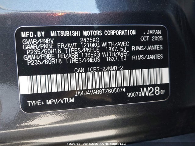 Продаж на аукціоні авто 2026 Mitsubishi Outlander Se/trail Edition, vin: JA4J4VAB6TZ605074, номер лоту: 12696762
