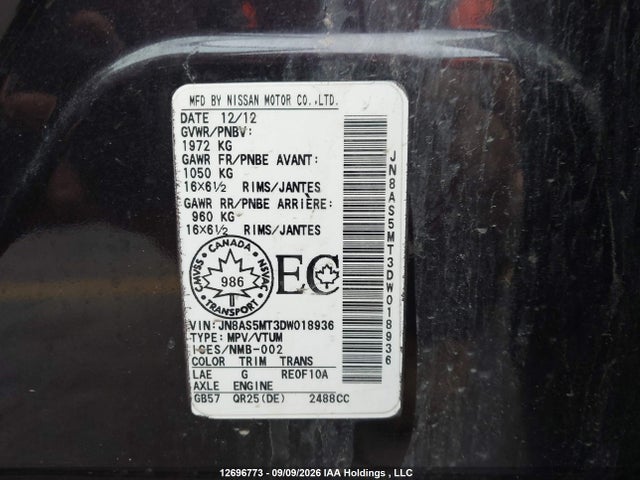 Продаж на аукціоні авто 2013 Nissan Rogue S/sv, vin: JN8AS5MT3DW018936, номер лоту: 12696773