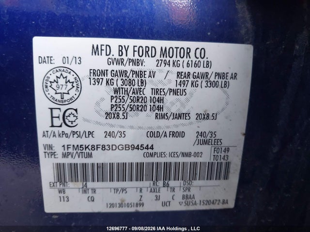 Продаж на аукціоні авто 2013 Ford Explorer Limited, vin: 1FM5K8F83DGB94544, номер лоту: 12696777