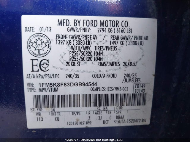 Продаж на аукціоні авто 2013 Ford Explorer Limited, vin: 1FM5K8F83DGB94544, номер лоту: 12696777