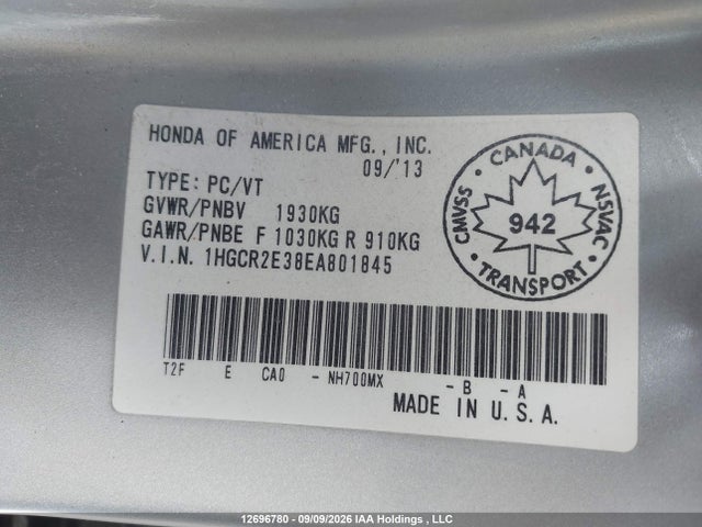 Honda ACCORD LX 2014 1HGCR2E38EA801845 Image 9