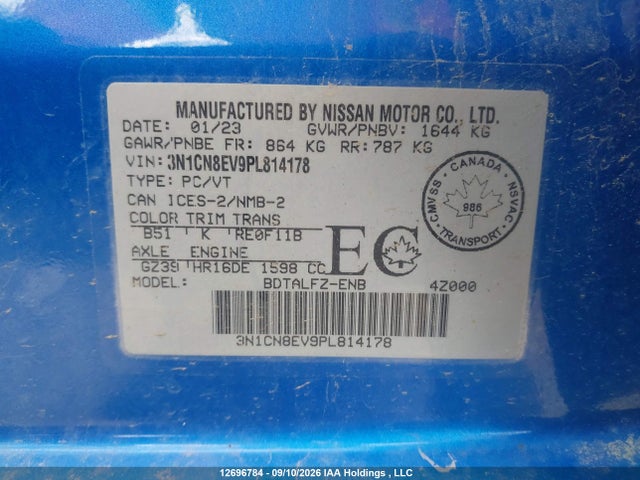 Продажа на аукционе авто 2023 Nissan Versa, vin: 3N1CN8EV9PL814178, номер лота: 12696784