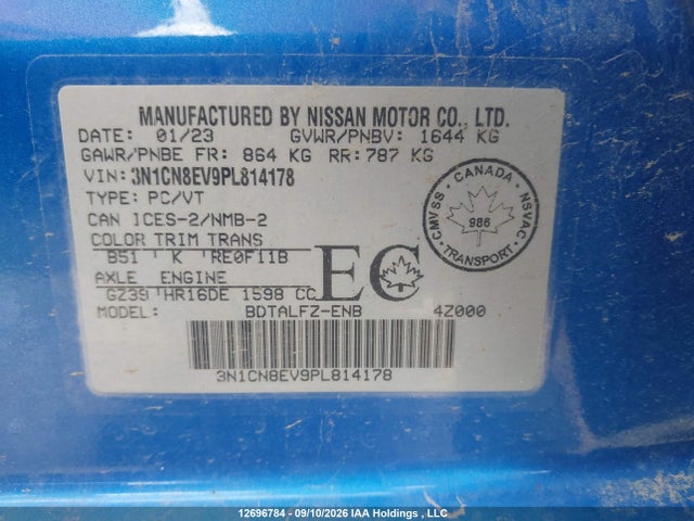 Продажа на аукционе авто 2023 Nissan Versa, vin: 3N1CN8EV9PL814178, номер лота: 12696784