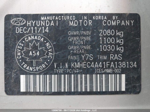 Aukcja sprzedaży 2015 Hyundai Sonata Hybrid Hybrid, vin: KMHEC4A41FA138134, numer aukcji: 12696788