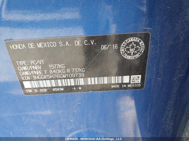 2016 Honda Fit Ex მანქანა იყიდება აუქციონზე, vin: 3HGGK5H76GM109739, აუქციონის ნომერი: 12696829