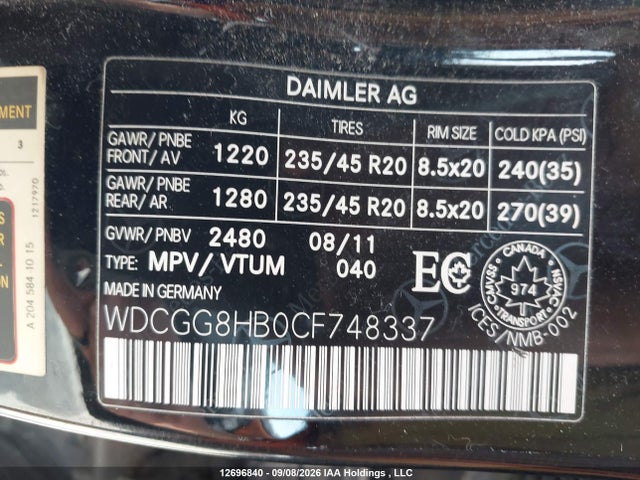 2012 Mercedes-benz Glk 350 მანქანა იყიდება აუქციონზე, vin: WDCGG8HB0CF748337, აუქციონის ნომერი: 12696840