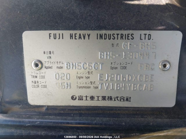 Aukcja sprzedaży 2000 Subaru Legacy, vin: BH5130447, numer aukcji: 12696850