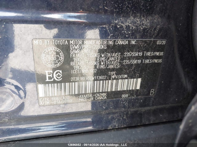 Продаж на аукціоні авто 2020 Toyota Rav4 Xle, vin: 2T3R1RFV5LW113602, номер лоту: 12696852