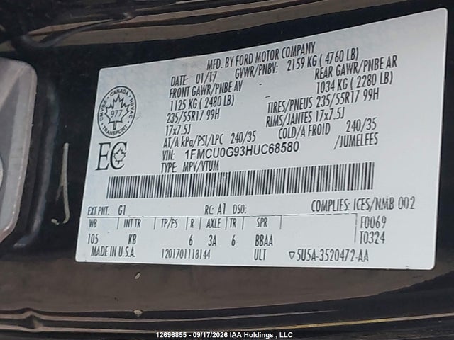 Ford ESCAPE SE 2017 1FMCU0G93HUC68580 Image 9